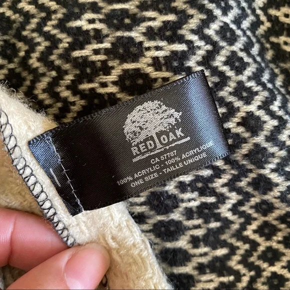 [ Sold ] Black and Beige Open Front Blanket Poncho with Fringe - Picture 6 of 6